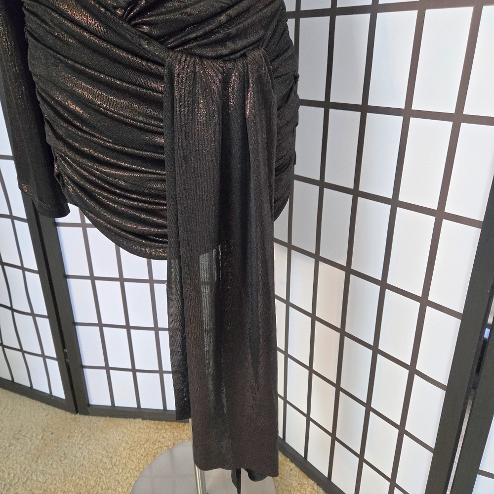 Zara Black One-Shoulder Ruched Mini Dress - Picture 8 of 13